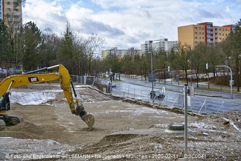 11.02.2020 - Baustelle Zufahrt zum Alexisquartier an der Ständlerstrasse in Neuperlach