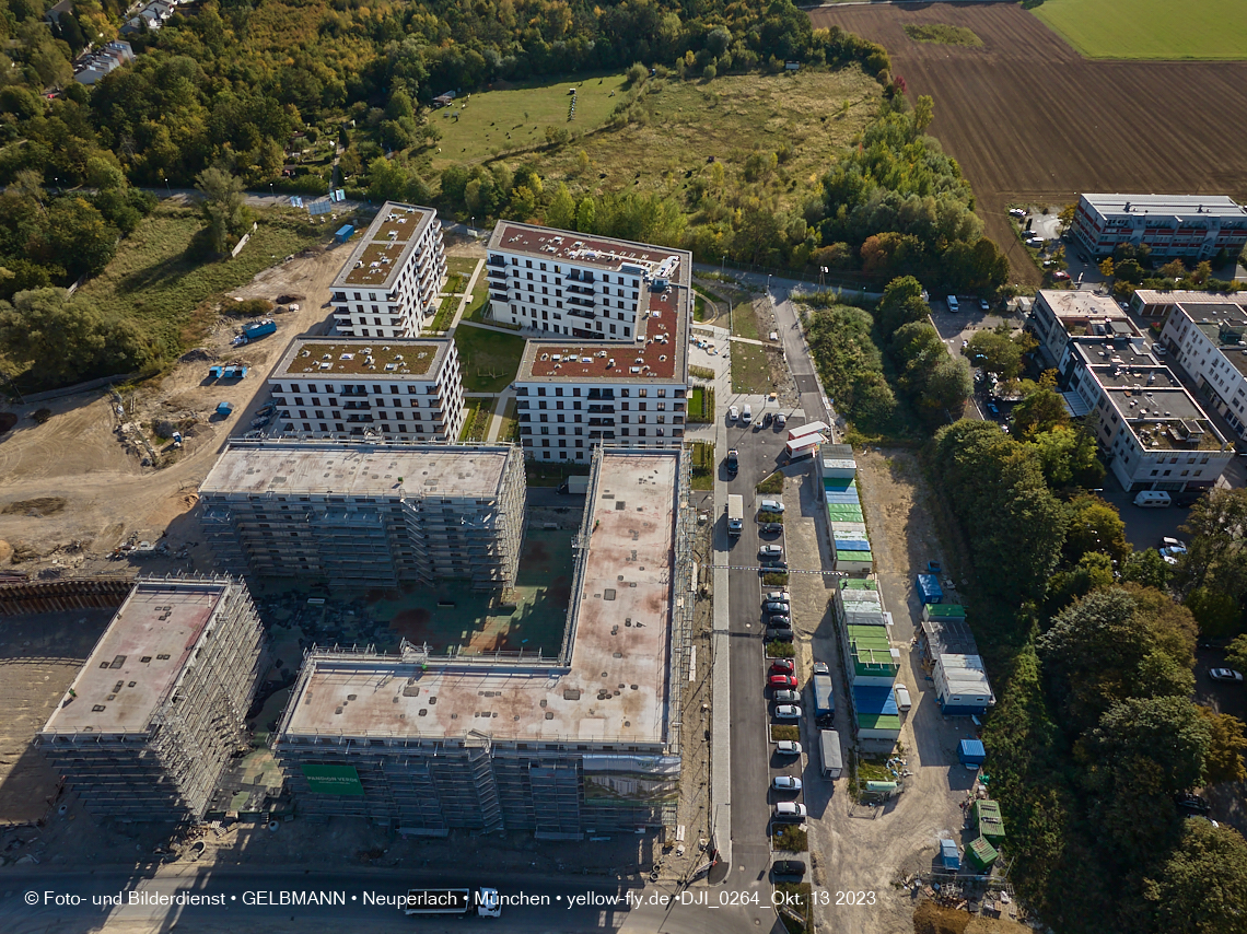 13.10.2023 - DEMOS-Baustelle und BayernHeim-Baustelle Alexisquartier udn Pandion Verde in Neuperlach
